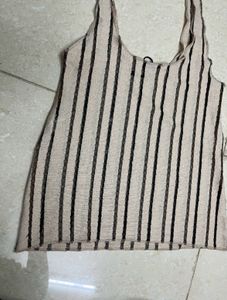 Zara Beige Black Tank Sheere Top