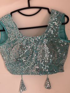 💚 Stylish Sea Green Mirror Work Saree with Stitch