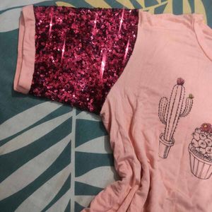 Super Soft Korean Sequin Sleeves Tshirt