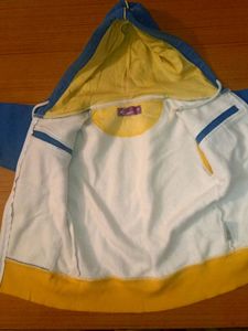 Yellow Blue Coat With Cap Attached For Boy , Girl
