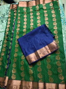 💚Bottle Green Semi Silk Saree