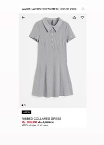 H&amp;M Grey Ribbed Polo Dress