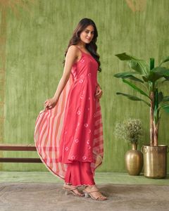 Coral Pink Tie-Dye & Striped Suit Set
