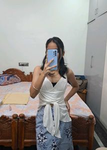 White Wrap Top with Floral Skirt