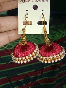 Red Silk Thread Earrings