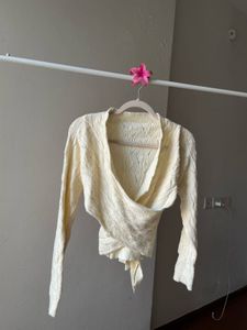 Creamish Cross-Over Woolen Sweater