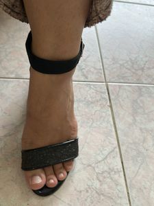 Black Glitter Block Heels