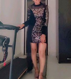 Golden Sequence Black Bodycon Dress For Women