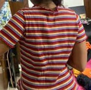 Red Yellow Blue Stripped Zigzag Neck Top Only