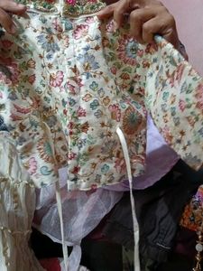 Embroidered Floral Blouse With Skirt