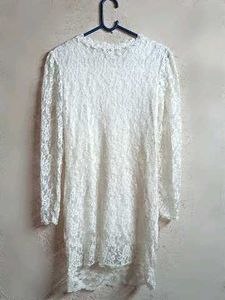 Partywear Lace Mini Dress Layered White