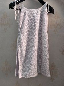 New White tie up sequins kurta
