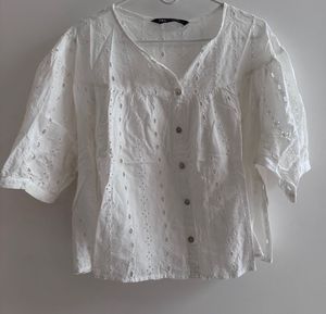 Zara White Eyelet Top