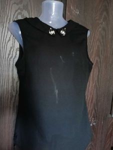 Black Sleeveless Top with Embellished Collar