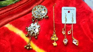 Golden Ear Ring(2pcs),Bracelet,Mangtika,Hair Crown