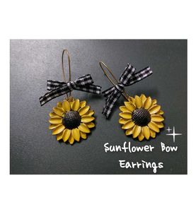 Vintage Style Sunflower Gingham Bow Earrings