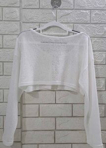 White Cropped Knit Cardigan