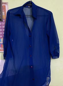 Blue Sheer Button-Down Top