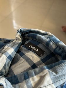 Blue and White Plaid Flannel Shirt