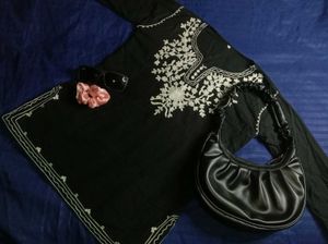Embroidered Black Short Kurti 💅🏻