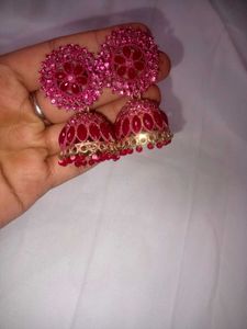 Pink Jhumka Earrings pair's off two