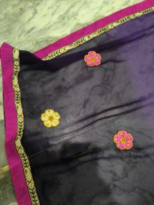 Purple Pink Flower Work Saree.