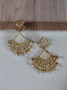 High Quality White Pearl Kundan Earrings