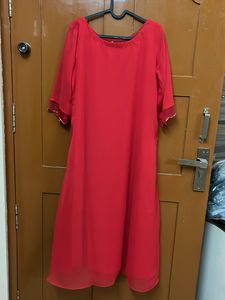 Red Embellished Kurta With Plain Duppatta