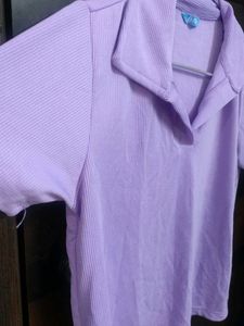 Lilac Ribbed Knit Polo Shirt