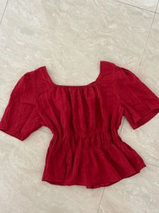 Red cinced Waist Top