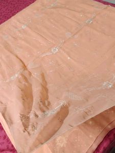 Women Peach Embroidered Georgette Saree