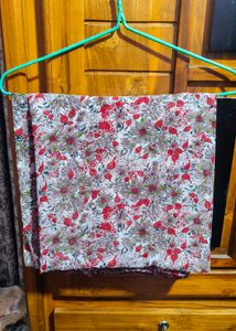 Floral Design Red & Off-White Saree