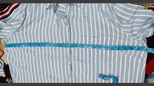 Branded Loose Fit Button Down - Blue Stripe Shirt