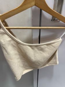 Beige One-Shoulder Crop Top