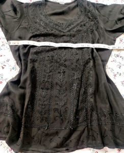 Black Self Colour Embroidered Top