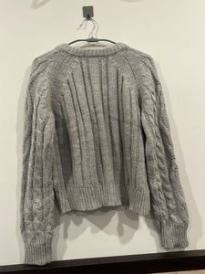 Gray Cable Knit Button Sweater