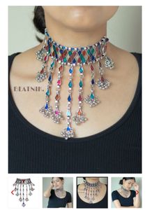 Oxidized Silver Colorful Choker