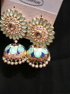 Sea Green jhumka with the hint of blue