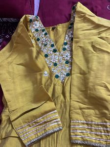 Elegant Mustard Embroidered Kurti