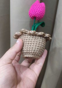 Crochet Pink Tulip in Pot