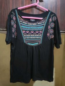 Embroidered Black Top
