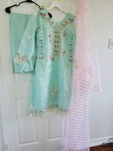 Elegant Mint Green Embroidered Salwar Kameez