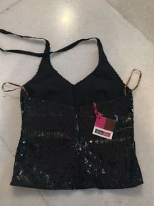 Sparkling Black Sequin Halter Top