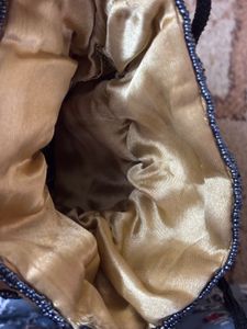 UNUSED Black Glass Beaded POTLI Drawstring Pouc