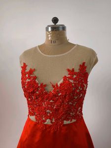 Elegant Red Lace Bodice Gown