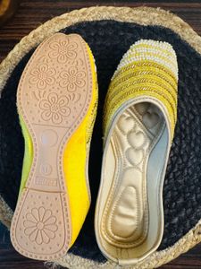 Yellow Beaded Juttis - Size 6