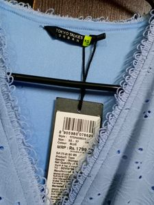 Tokyo Talkies Blue V Neck Schiffli Top