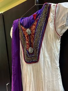 Elegant White &amp; Purple Anarkali