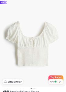 H&amp;M White Smocked Crop Top