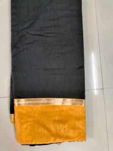 Elegant Gray Saree with Gold & Yellow Border